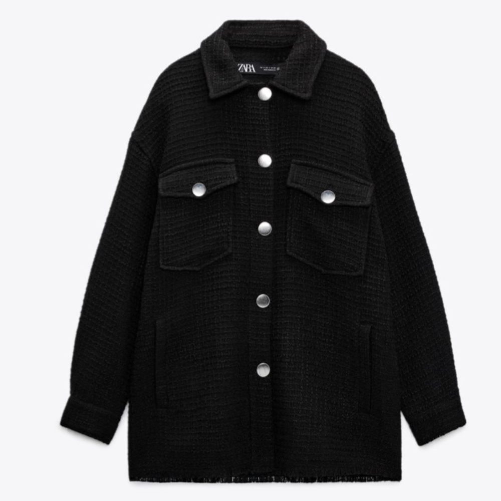 ZARA TEXTURED WEAVE OVERSHIRT - Black / M